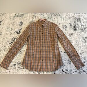 Burberry Tan and Black Plaid Button-Down Shirt